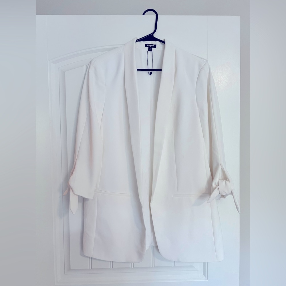 EXPRESS Women’s White Blazer with Tie Accent Sleeves